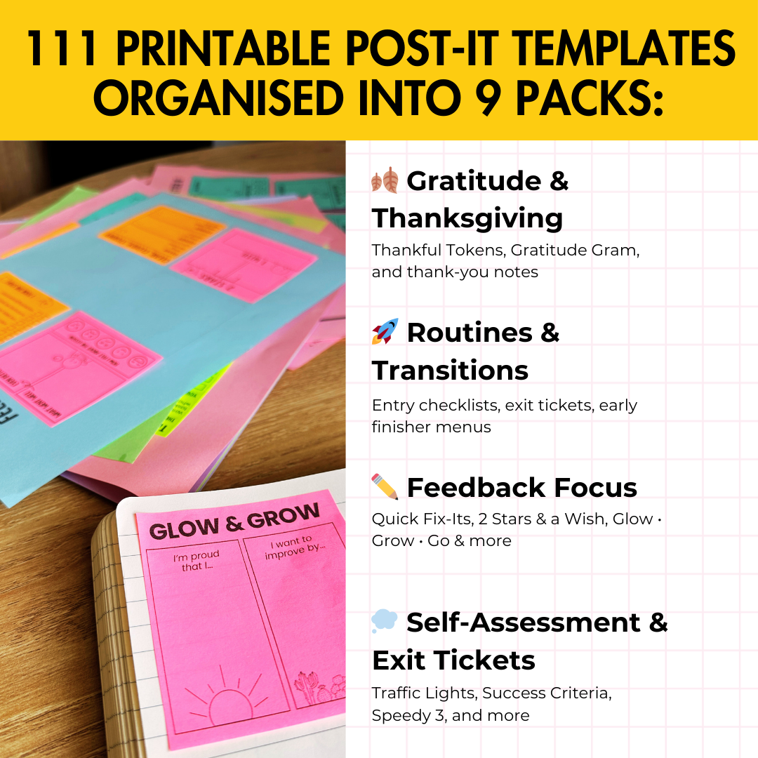 111 Printable Sticky Note Templates | Behaviour, Regulation, Feedback + MORE!