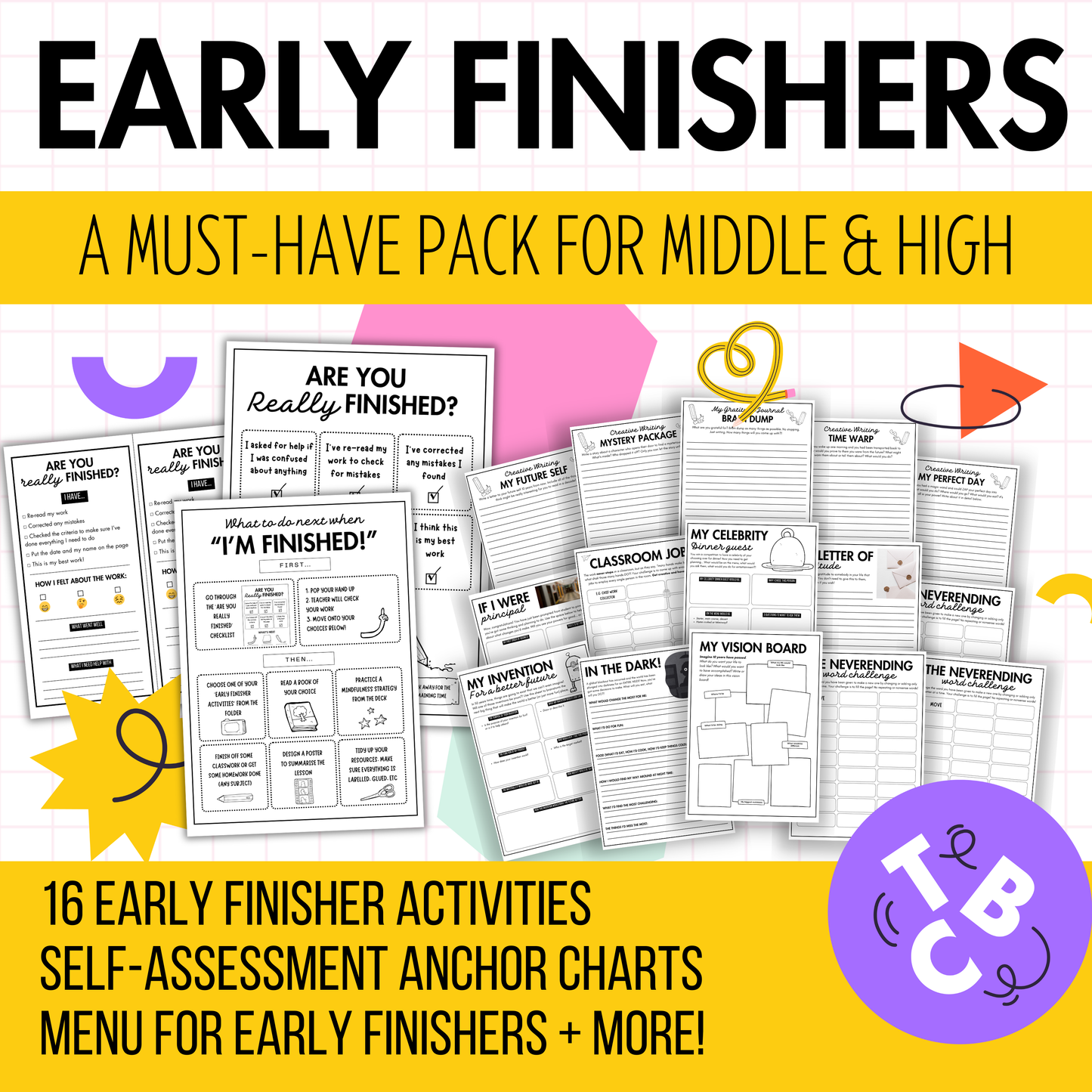 Early Finishers Activity Bundle | Choice Board, Packet, Worksheets & Reflection