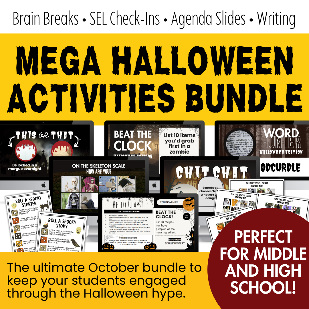 Halloween Activities Bundle for Middle & High | SEL, Brain Breaks, Bell Ringers