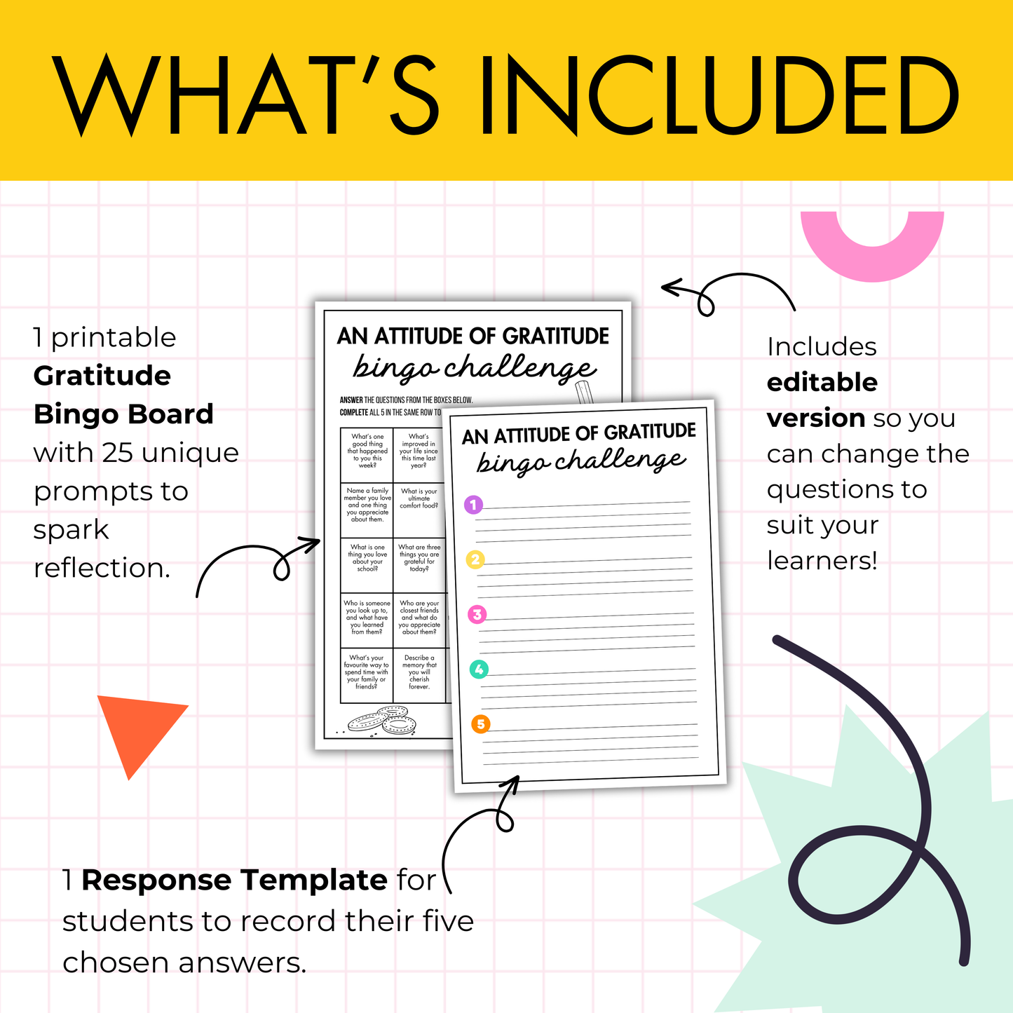 Gratitude Bingo Game | Activities & Journal Prompts for Middle & High School