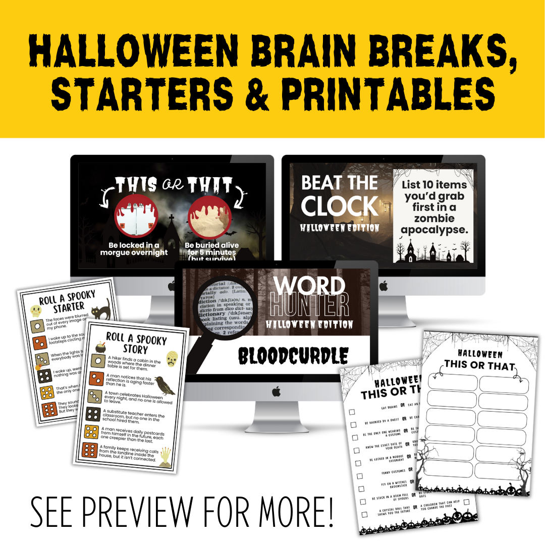 Halloween Activities Bundle for Middle & High | SEL, Brain Breaks, Bell Ringers