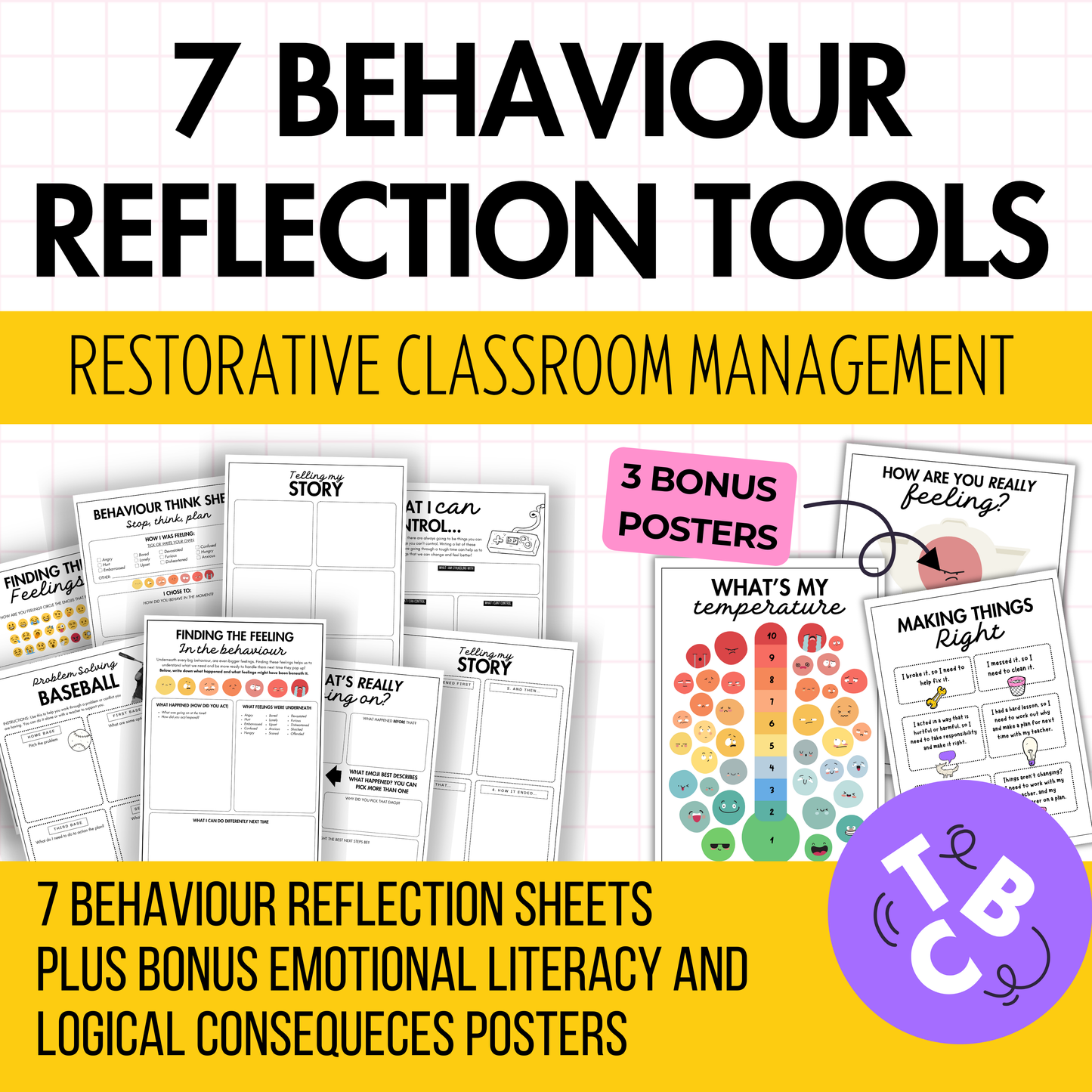 7 Behaviour Reflection Sheets | Restorative Classroom Management | Middle & High