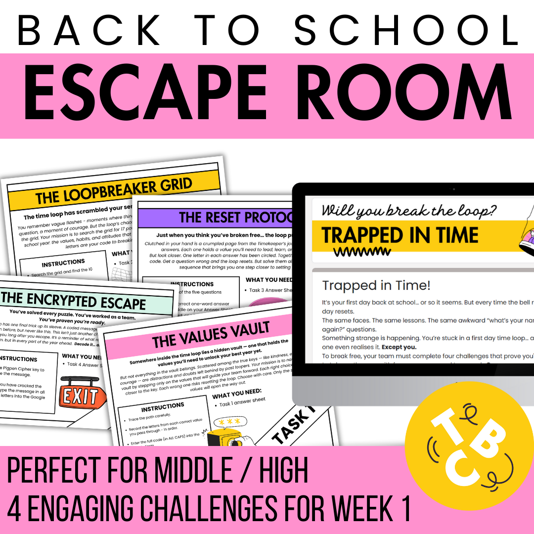Back to School Escape Room for Middle / High | First Week Team Building & Values