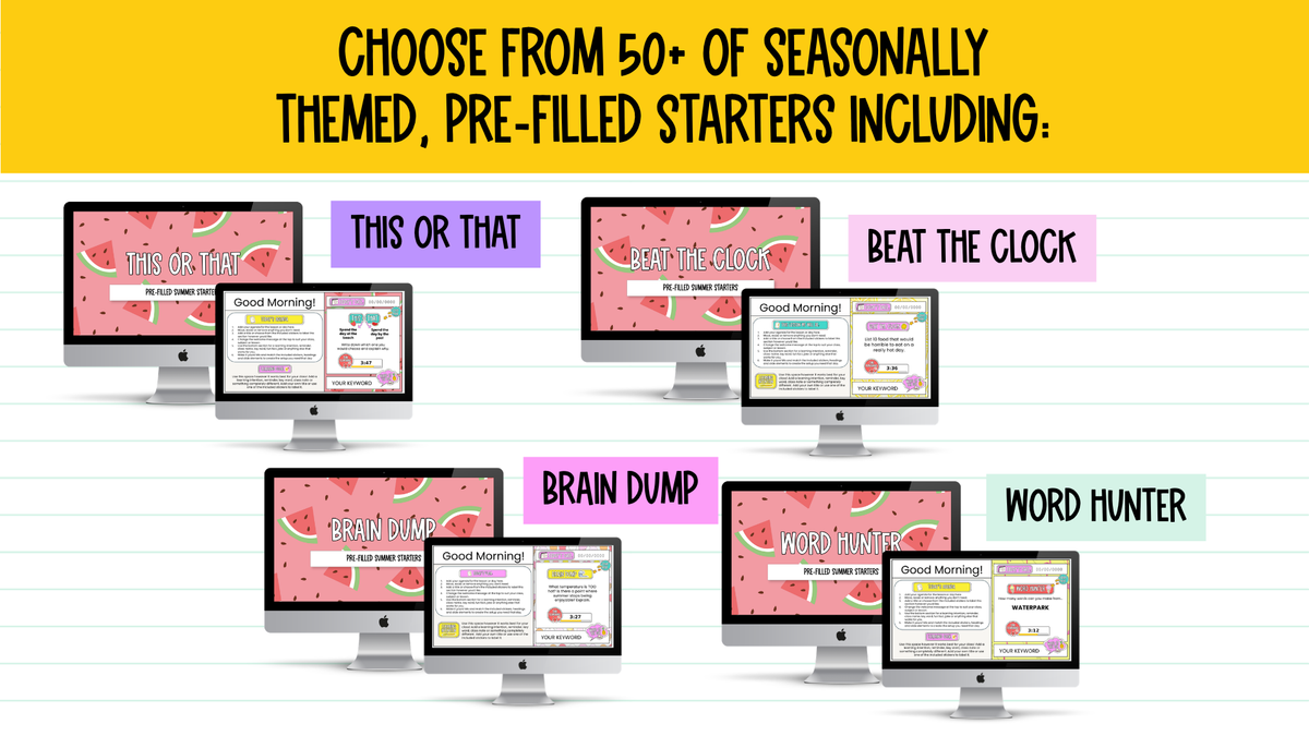 Summer Agenda Slides | w/ 50+ Seasonal Bell Ringers, Do Nows, Starter Activities