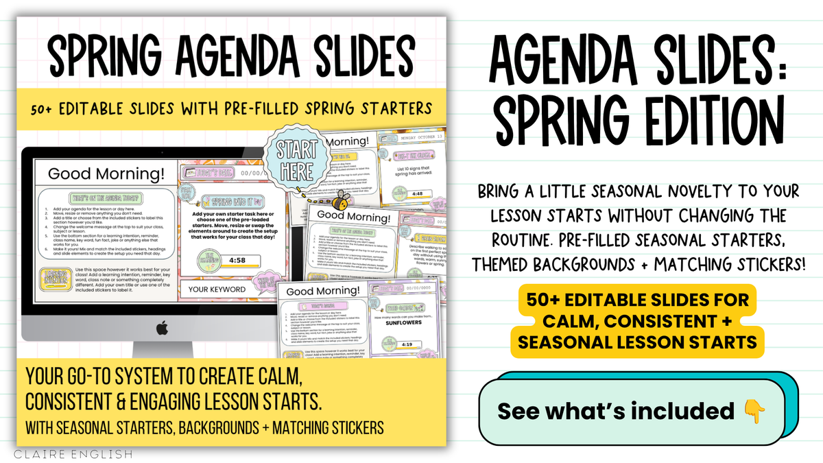 Spring Agenda Slides | w/ 50+ Seasonal Bell Ringers, Do Nows, Starter Activities