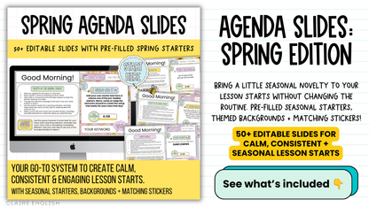 Spring Agenda Slides | w/ 50+ Seasonal Bell Ringers, Do Nows, Starter Activities