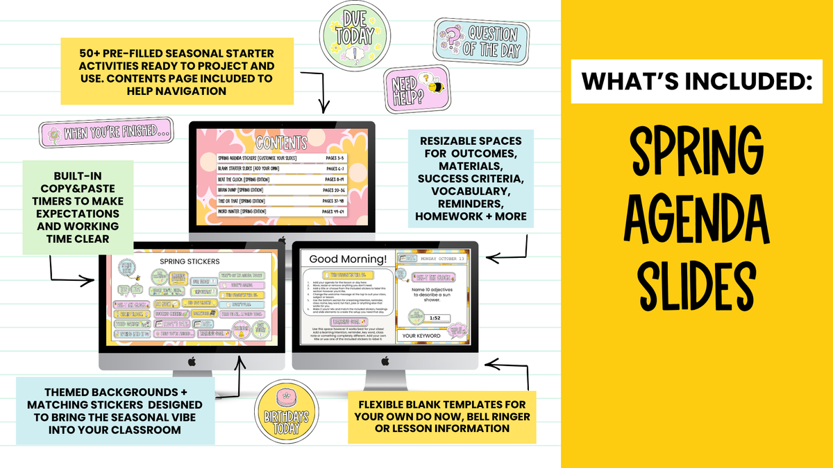 Spring Agenda Slides | w/ 50+ Seasonal Bell Ringers, Do Nows, Starter Activities