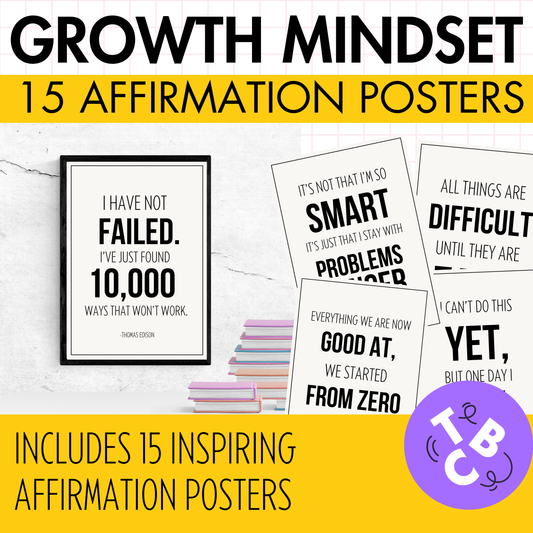 Growth Mindset Posters | 15 Motivational Affirmations and Quotes | Printable