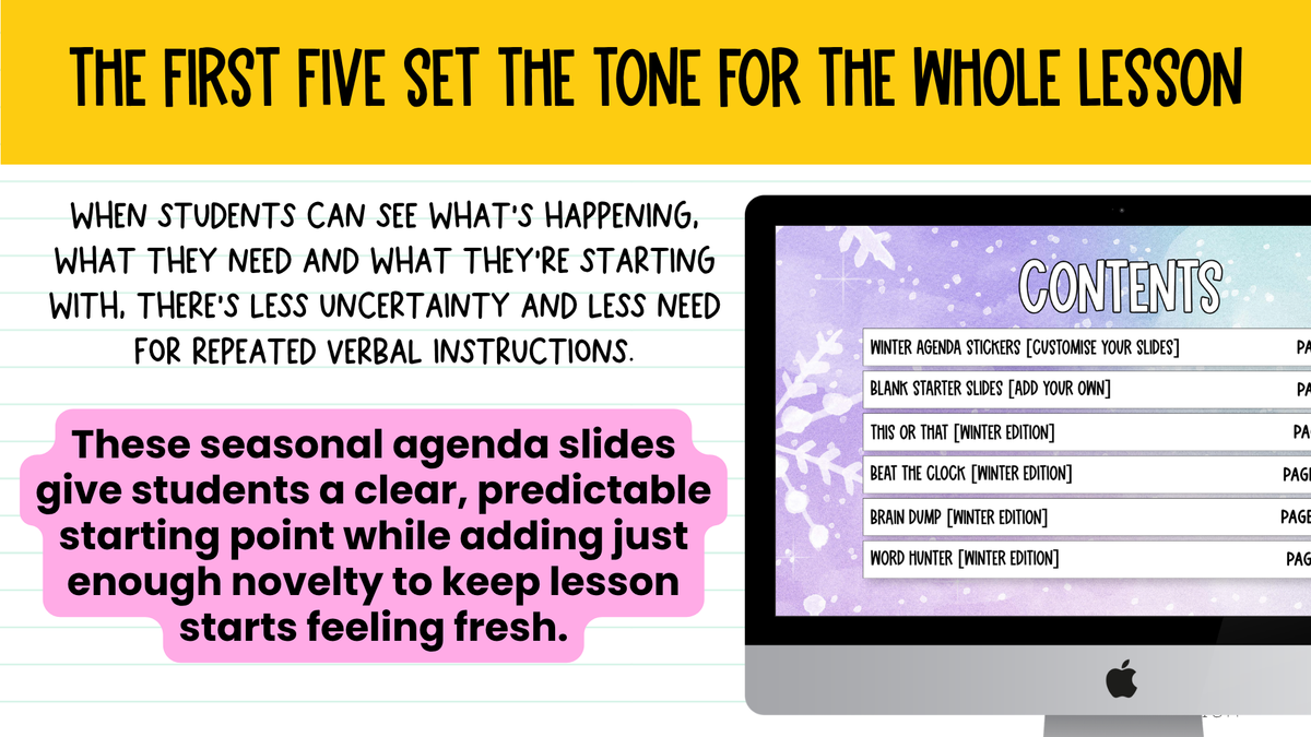 Winter Agenda Slides | w/ 50+ Seasonal Bell Ringers, Do Nows, Starter Activities