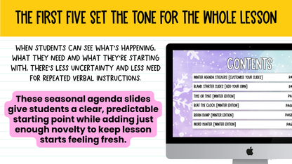 Winter Agenda Slides | w/ 50+ Seasonal Bell Ringers, Do Nows, Starter Activities