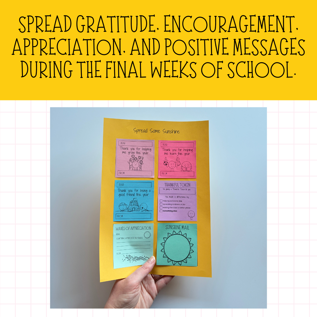 Summer Printable Post-It Note Templates | End of Year Gratitude & Kindness