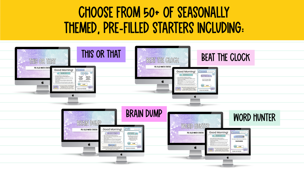 Winter Agenda Slides | w/ 50+ Seasonal Bell Ringers, Do Nows, Starter Activities