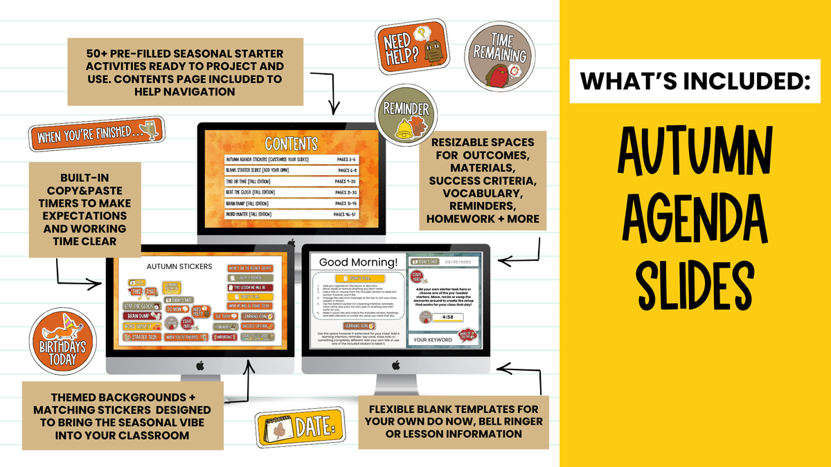 Fall [Autumn] Agenda Slides | w/ 50+ Seasonal Bell Ringers + Starter Activities