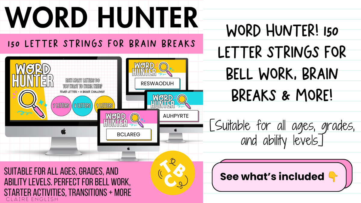 WORD HUNTER! 150 Slides for Morning Work, Brain Break Activity, Bell Ringers