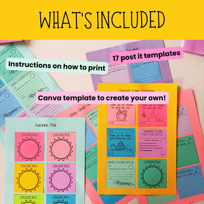 Summer Printable Post-It Note Templates | End of Year Gratitude & Kindness