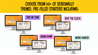 Fall [Autumn] Agenda Slides | w/ 50+ Seasonal Bell Ringers + Starter Activities