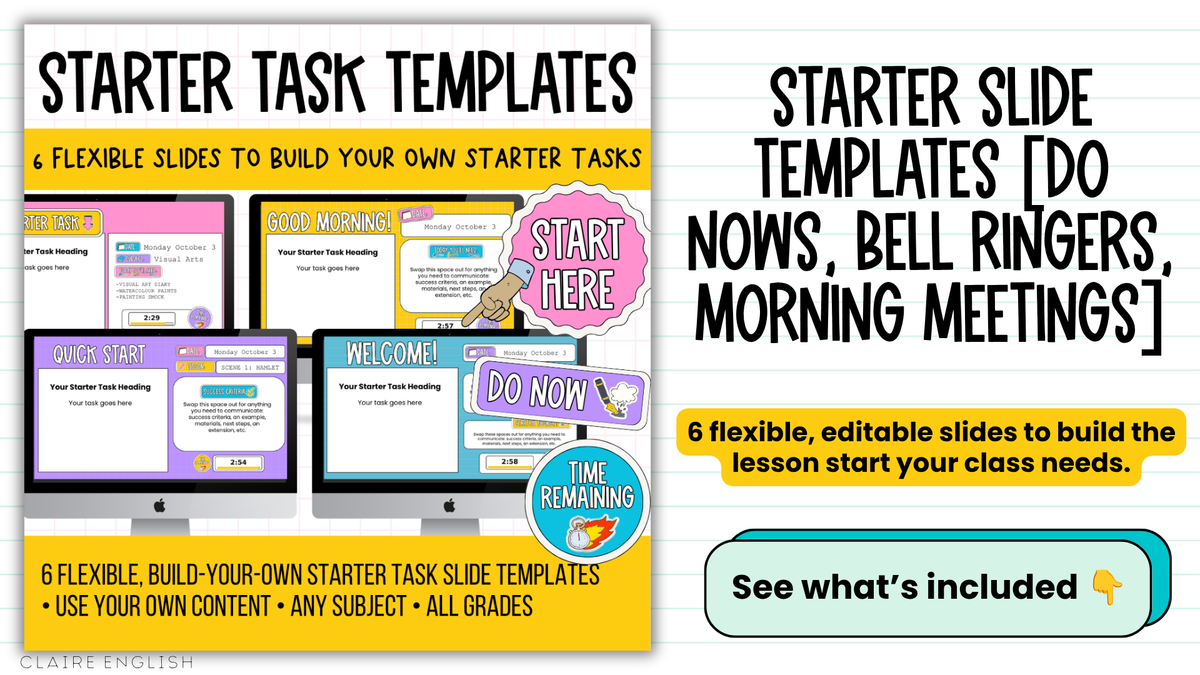 6 Editable Starter Slide Templates | Bell Ringer | Do Now | ANY GRADE & SUBJECT