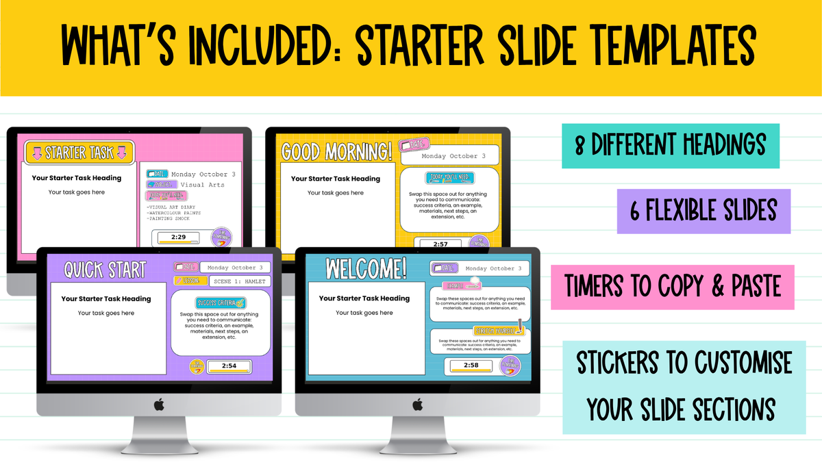 6 Editable Starter Slide Templates | Bell Ringer | Do Now | ANY GRADE & SUBJECT