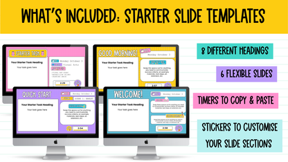 6 Editable Starter Slide Templates | Bell Ringer | Do Now | ANY GRADE & SUBJECT