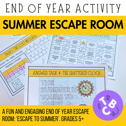 Escape to Summer! | Engaging End of Year Escape Room Activity for Middle & High