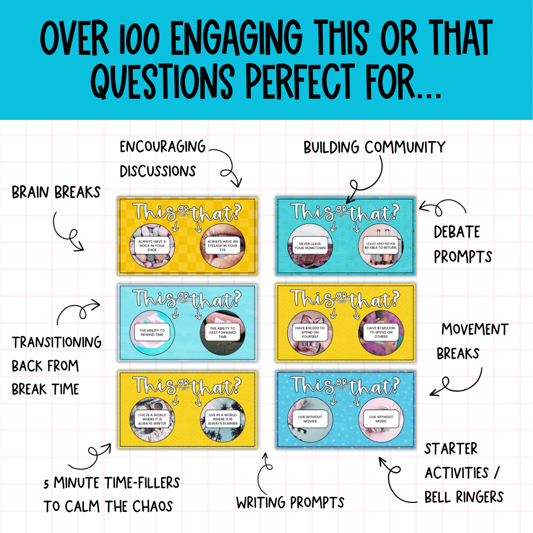 This or That?! 112 Would You Rather Questions | Brain Breaks & Bell Ringers