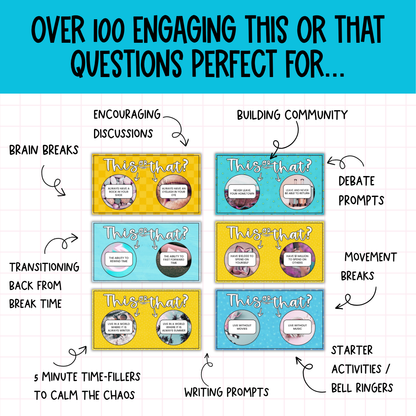 This or That?! 112 Would You Rather Questions | Brain Breaks & Bell Ringers