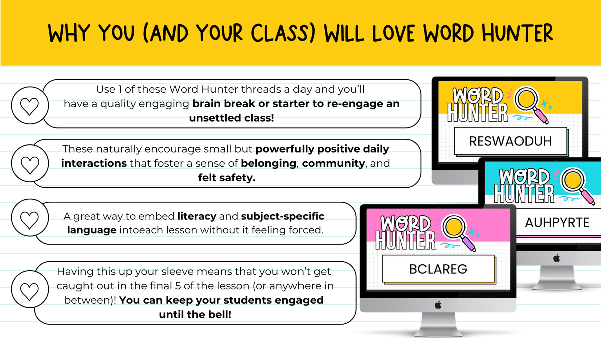 WORD HUNTER! 150 Slides for Morning Work, Brain Break Activity, Bell Ringers