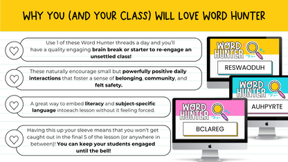 WORD HUNTER! 150 Slides for Morning Work, Brain Break Activity, Bell Ringers