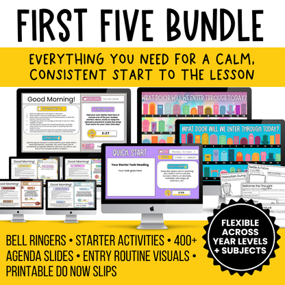 THE FIRST 5 BUNDLE! | Bell Ringers, Do Nows, Agenda Slides & Entry Routines
