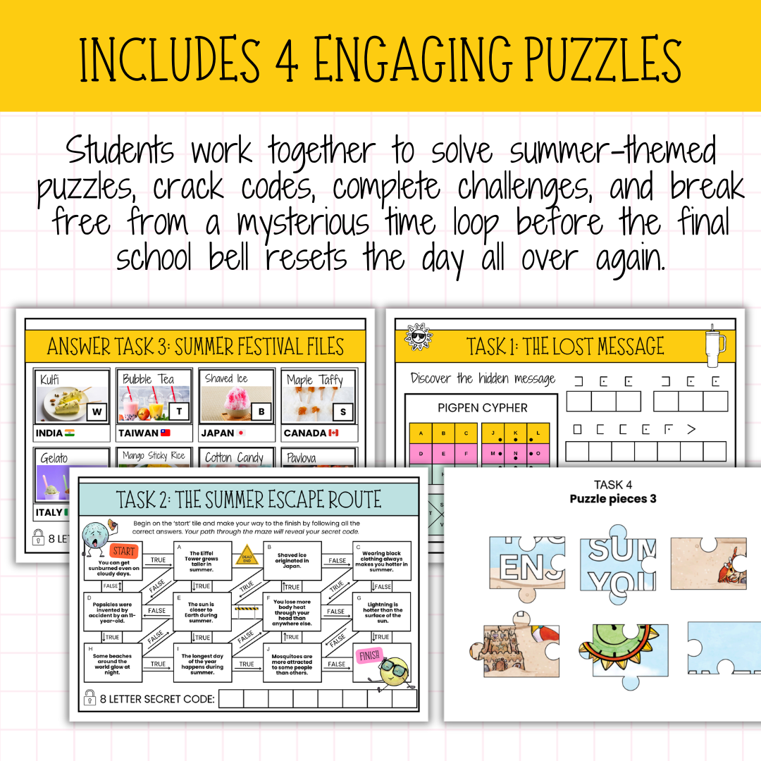 Escape to Summer! | Engaging End of Year Escape Room Activity for Middle & High