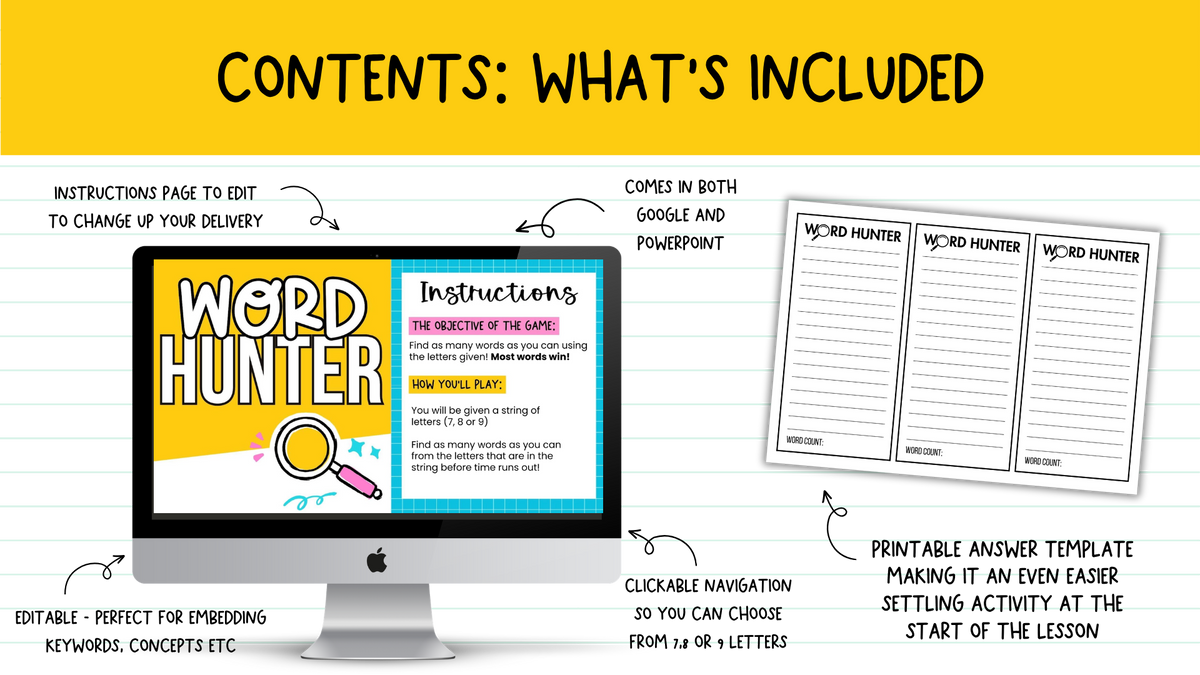 WORD HUNTER! 150 Slides for Morning Work, Brain Break Activity, Bell Ringers