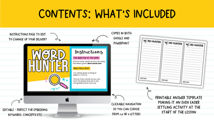 WORD HUNTER! 150 Slides for Morning Work, Brain Break Activity, Bell Ringers