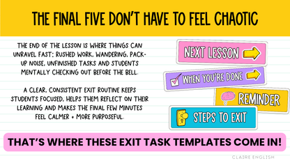 Exit Task Templates | 6 Editable Exit Ticket & Lesson Wrap-Up Slides. ALL GRADES & SUBJECTS