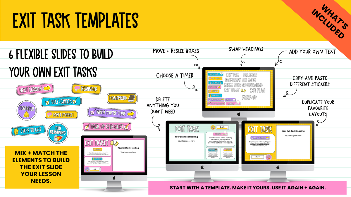 Exit Task Templates | 6 Editable Exit Ticket & Lesson Wrap-Up Slides. ALL GRADES & SUBJECTS