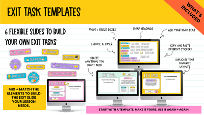 Exit Task Templates | 6 Editable Exit Ticket & Lesson Wrap-Up Slides. ALL GRADES & SUBJECTS