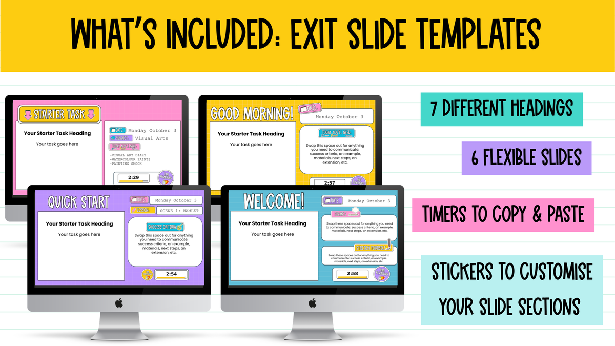 Exit Task Templates | 6 Editable Exit Ticket & Lesson Wrap-Up Slides. ALL GRADES & SUBJECTS