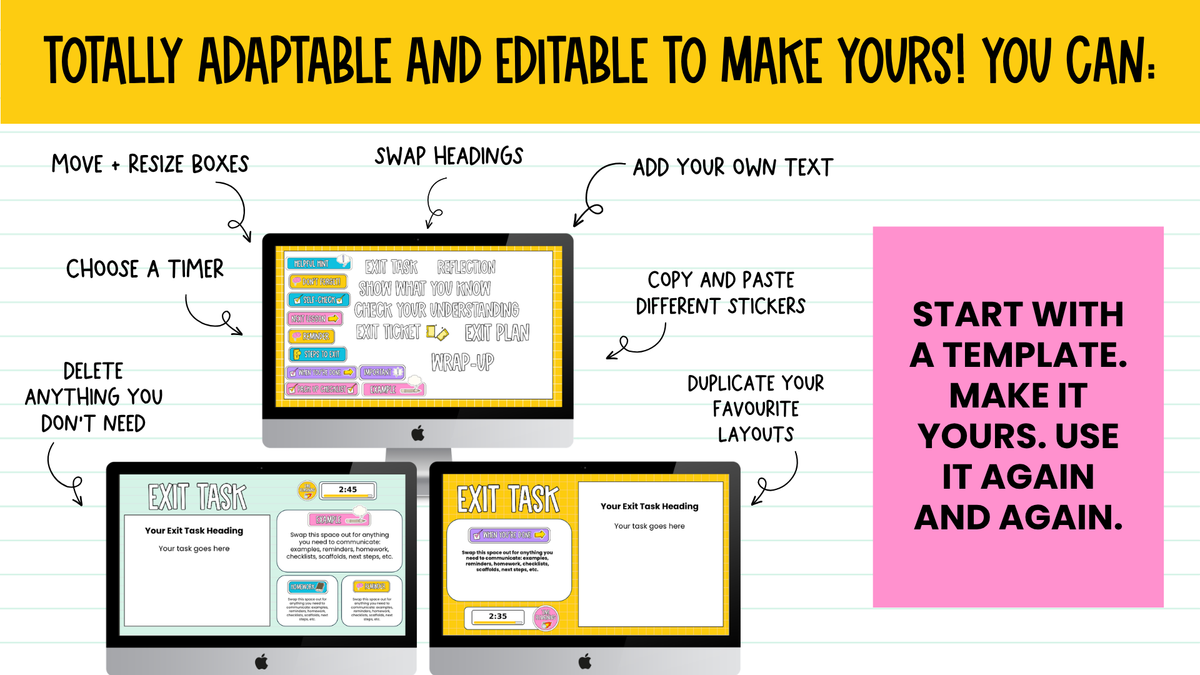 Exit Task Templates | 6 Editable Exit Ticket & Lesson Wrap-Up Slides. ALL GRADES & SUBJECTS