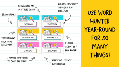 WORD HUNTER! 150 Slides for Morning Work, Brain Break Activity, Bell Ringers