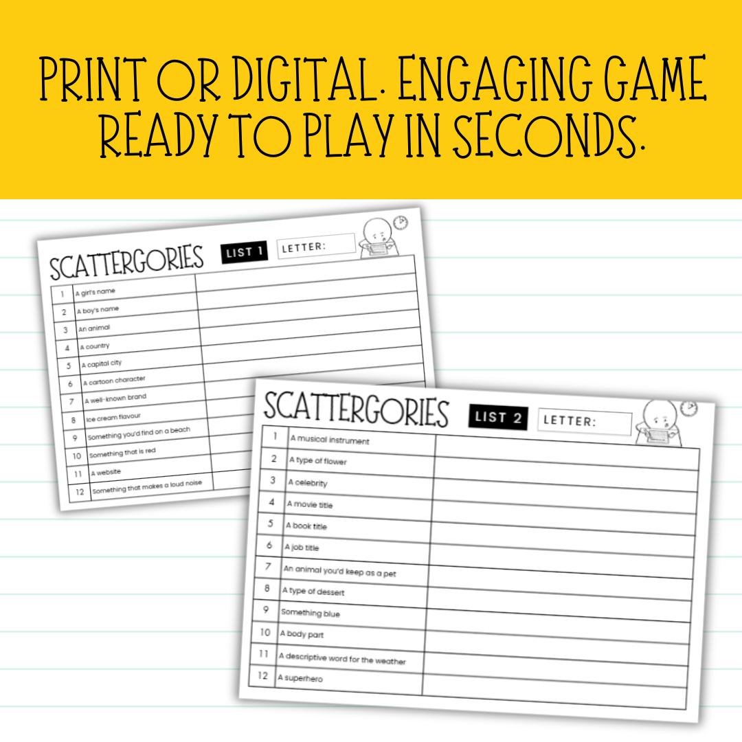 Scattergories Classroom Game | Whole Class Brain Break & Community Builder