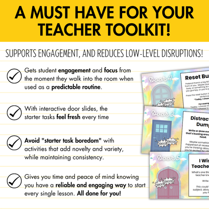STARTER DOORS [Grades 2–5] 40 Editable Bell Ringer Tasks | No Prep Entry Routine
