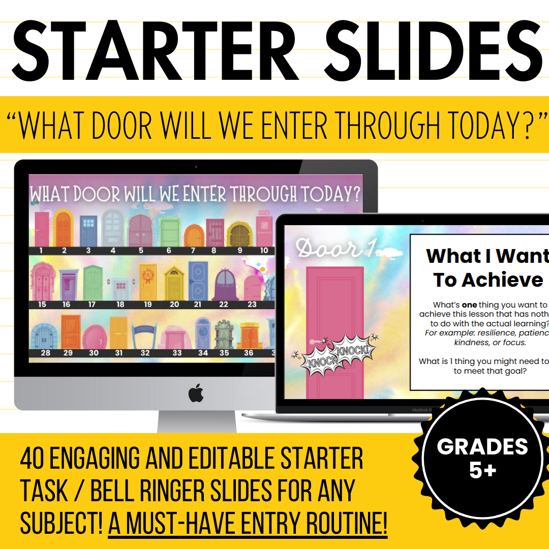 STARTER DOORS [Grades 5+] 40 Editable Bell Ringer Tasks | No Prep Entry Routine