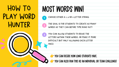 WORD HUNTER! 150 Slides for Morning Work, Brain Break Activity, Bell Ringers