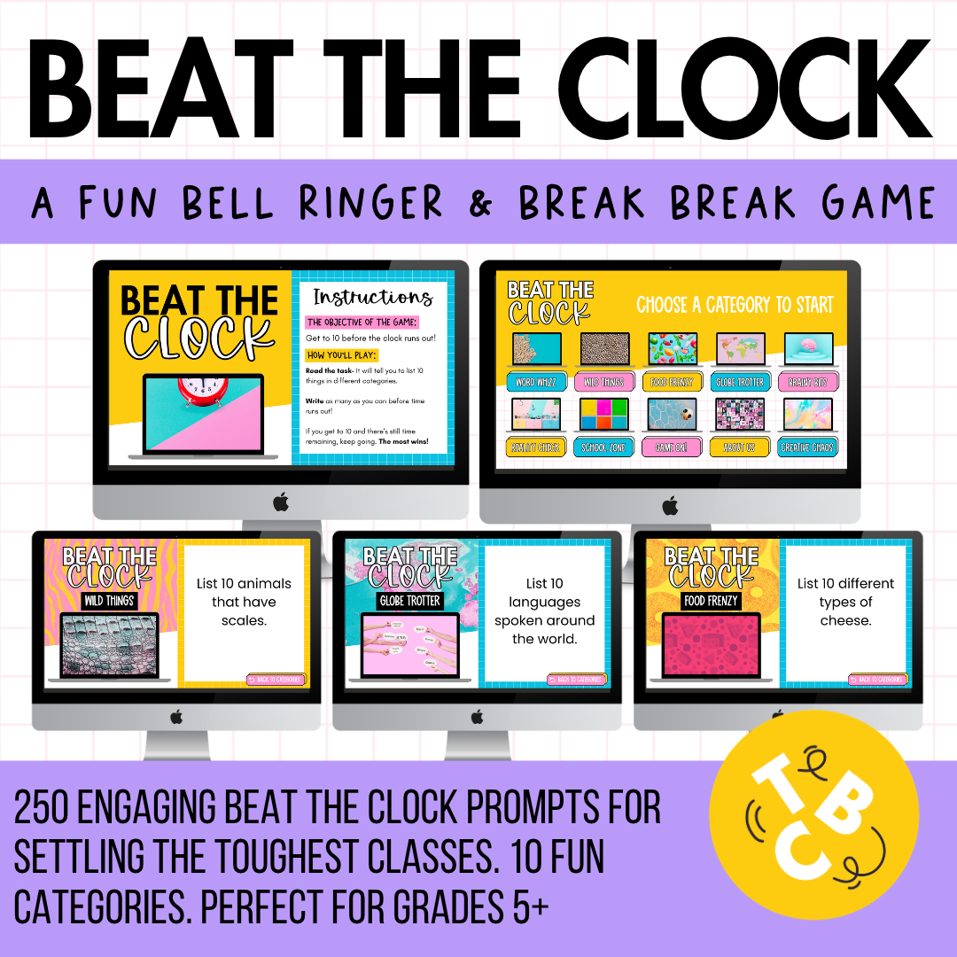 Beat the Clock! | 250 prompts for Bell Ringers, Brain Breaks, Morning Work +MORE