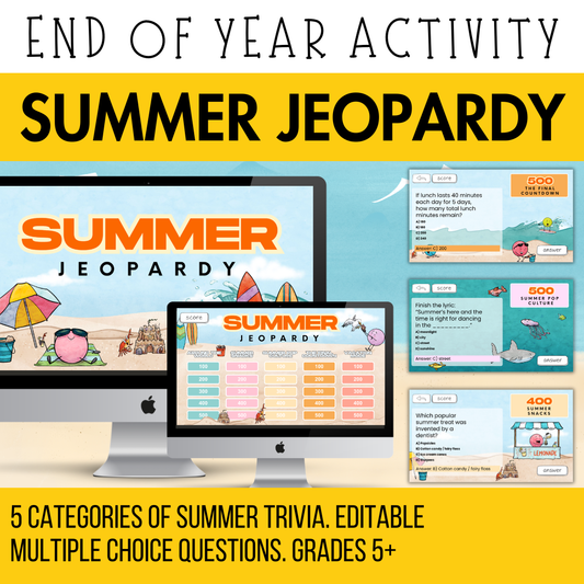 Summer Jeopardy Game | End of Year Activity | Whole Class Game | Middle & High
