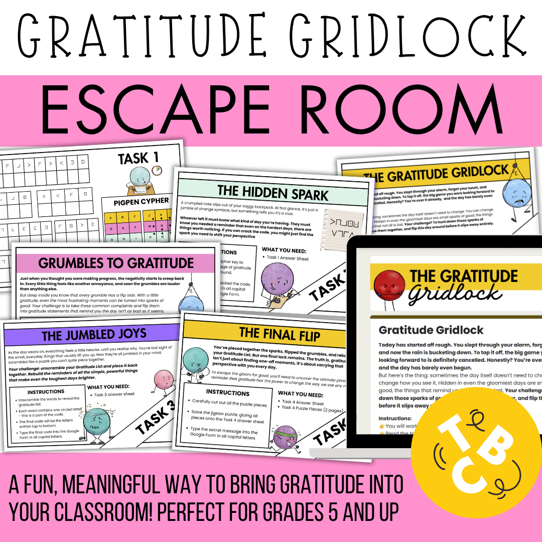 Gratitude Escape Room | SEL Gratitude Activity for Upper Primary & Middle School