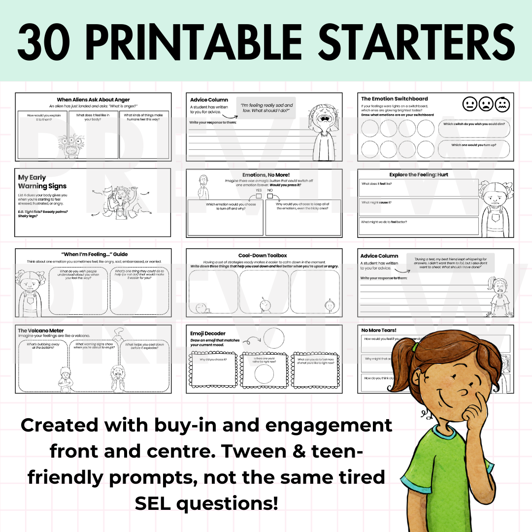 30 Emotional Literacy SEL Starters | Daily Prompts, Bell Ringers & Activities