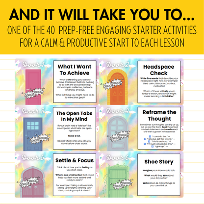 STARTER DOORS [Grades 5+] 40 Editable Bell Ringer Tasks | No Prep Entry Routine