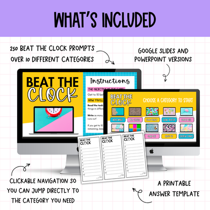 Beat the Clock! | 250 prompts for Bell Ringers, Brain Breaks, Morning Work +MORE