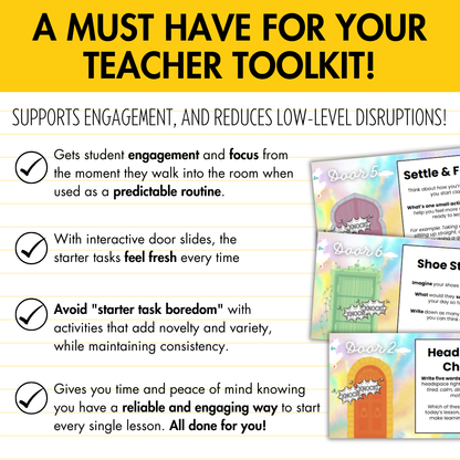 STARTER DOORS [Grades 5+] 40 Editable Bell Ringer Tasks | No Prep Entry Routine
