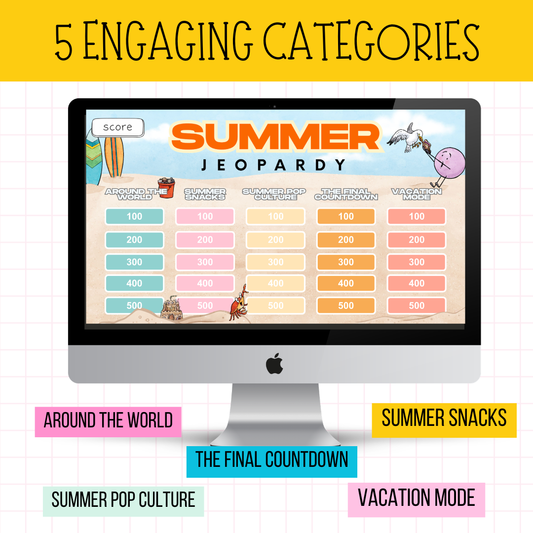 Summer Jeopardy Game | End of Year Activity | Whole Class Game | Middle & High